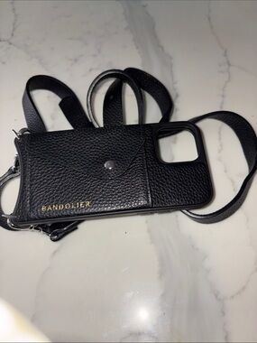 Bandolier Black Pebbled Leather Crossbody Phone Wallet